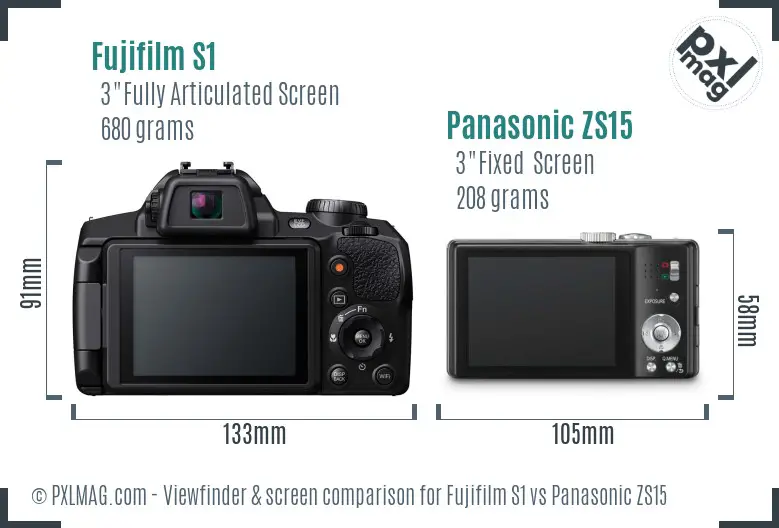 Fujifilm S1 vs Panasonic ZS15 Screen and Viewfinder comparison