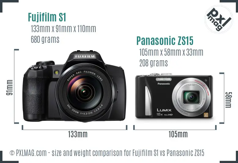 Fujifilm S1 vs Panasonic ZS15 size comparison