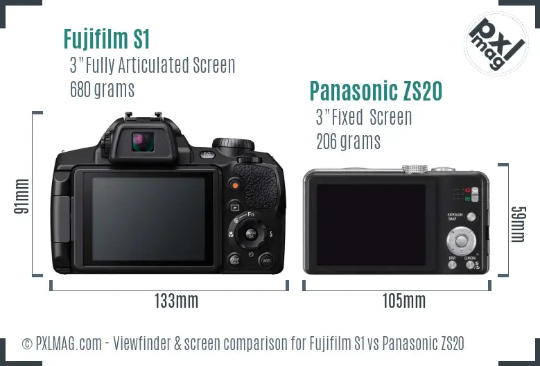 Fujifilm S1 vs Panasonic ZS20 Screen and Viewfinder comparison