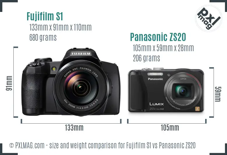 Fujifilm S1 vs Panasonic ZS20 size comparison