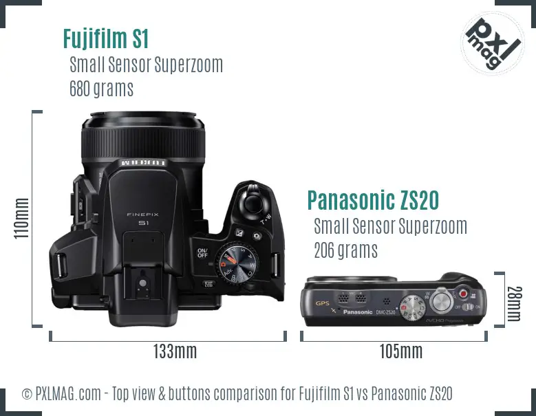 Fujifilm S1 vs Panasonic ZS20 top view buttons comparison