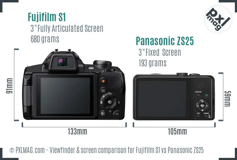Fujifilm S1 vs Panasonic ZS25 Screen and Viewfinder comparison Fujifilm S1 vs Panasonic ZS25 Screen and Viewfinder comparison