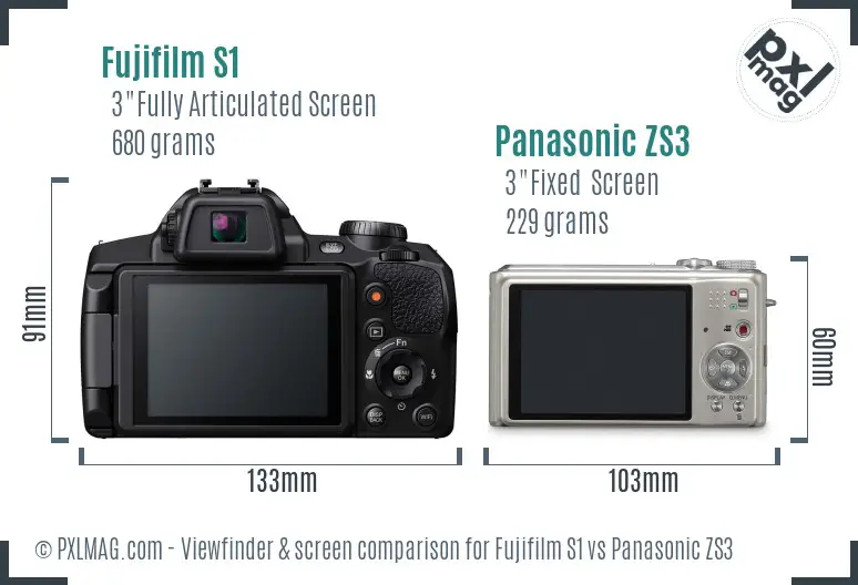 Fujifilm S1 vs Panasonic ZS3 Screen and Viewfinder comparison