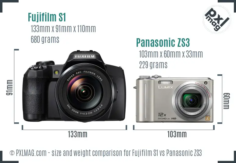 Fujifilm S1 vs Panasonic ZS3 size comparison