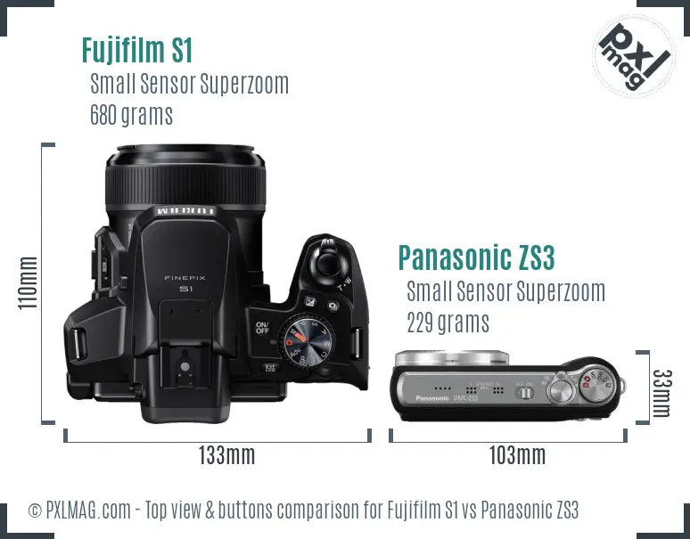 Fujifilm S1 vs Panasonic ZS3 top view buttons comparison