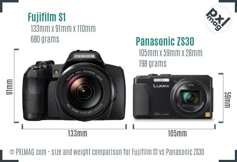 Fujifilm S1 vs Panasonic ZS30 size comparison