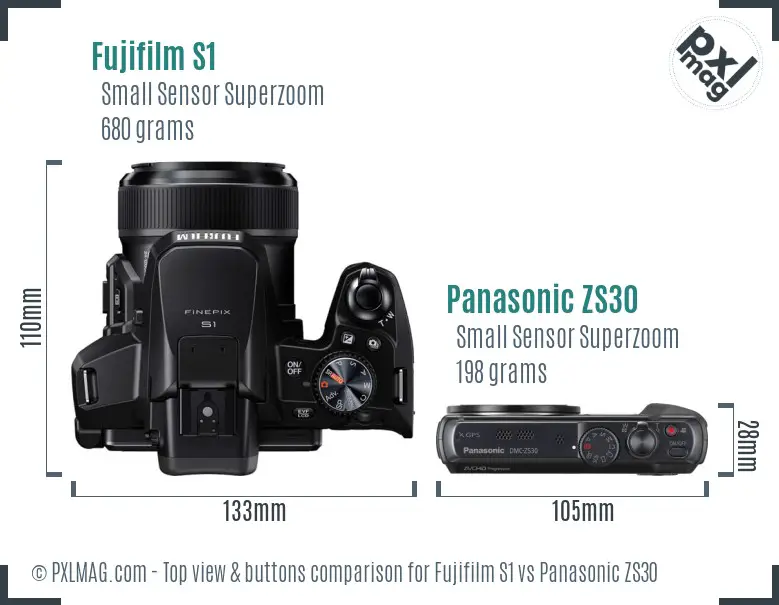 Fujifilm S1 vs Panasonic ZS30 top view buttons comparison