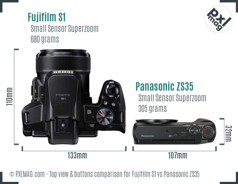 Fujifilm S1 vs Panasonic ZS35 top view buttons comparison