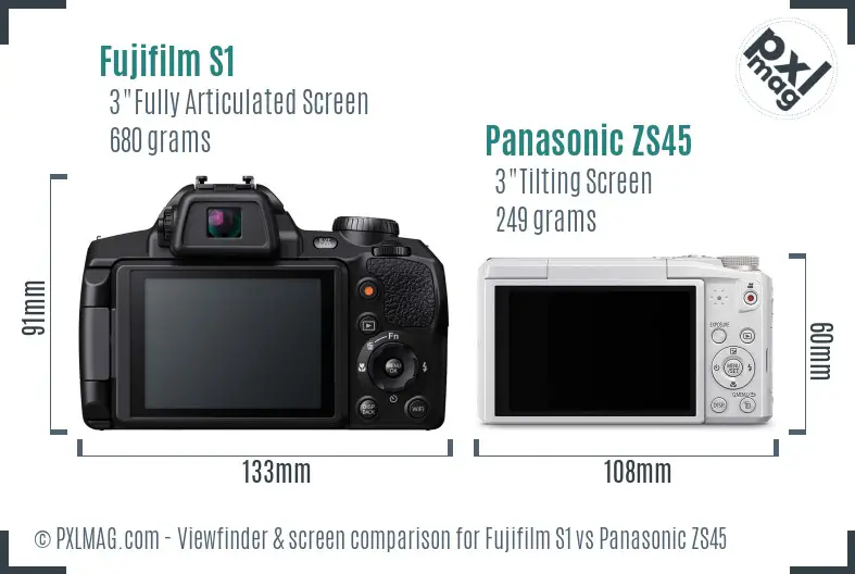 Fujifilm S1 vs Panasonic ZS45 Screen and Viewfinder comparison