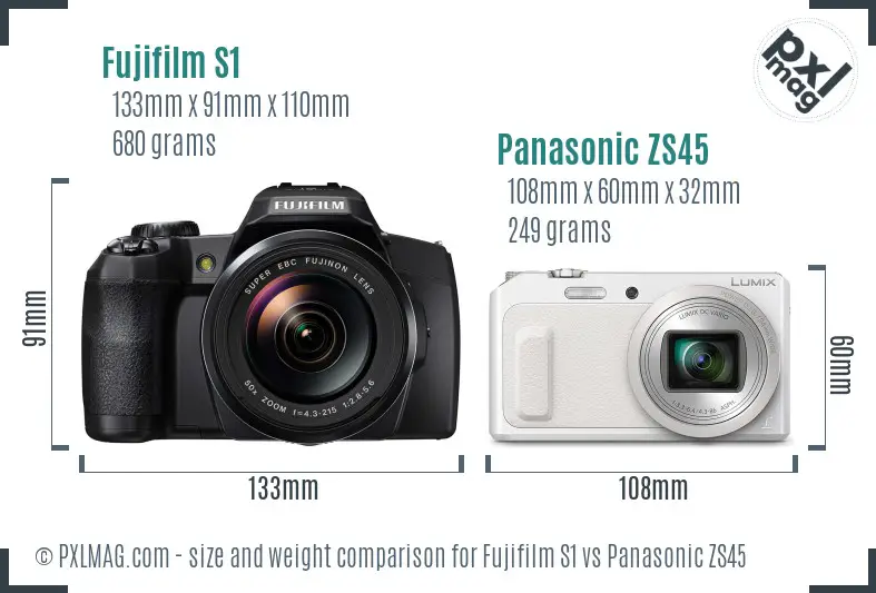 Fujifilm S1 vs Panasonic ZS45 size comparison