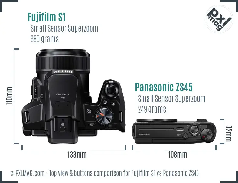 Fujifilm S1 vs Panasonic ZS45 top view buttons comparison