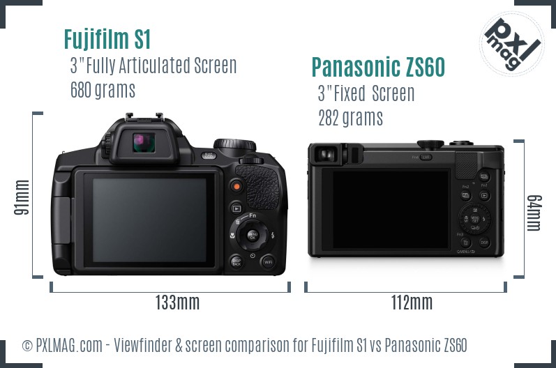 Fujifilm S1 vs Panasonic ZS60 Screen and Viewfinder comparison