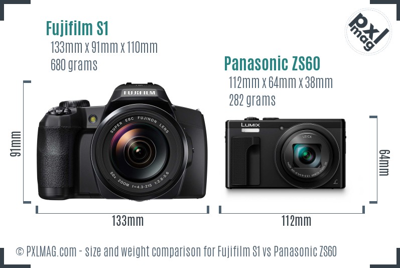 Fujifilm S1 vs Panasonic ZS60 size comparison
