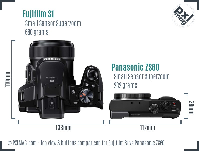 Fujifilm S1 vs Panasonic ZS60 top view buttons comparison
