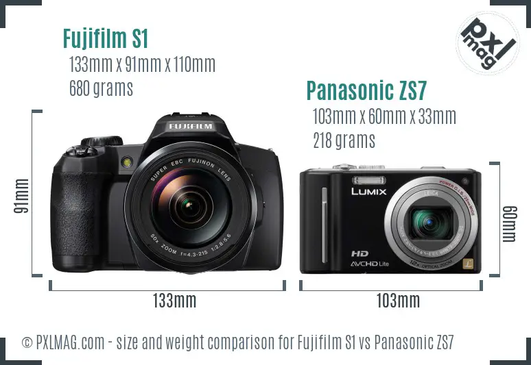 Fujifilm S1 vs Panasonic ZS7 size comparison