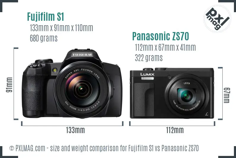 Fujifilm S1 vs Panasonic ZS70 size comparison