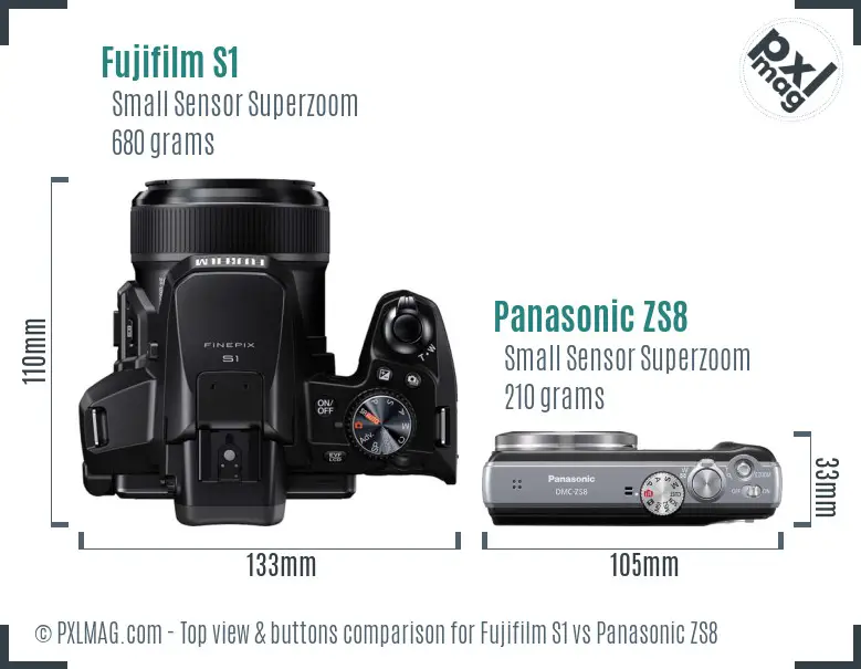Fujifilm S1 vs Panasonic ZS8 top view buttons comparison