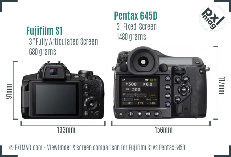 Fujifilm S1 vs Pentax 645D Screen and Viewfinder comparison