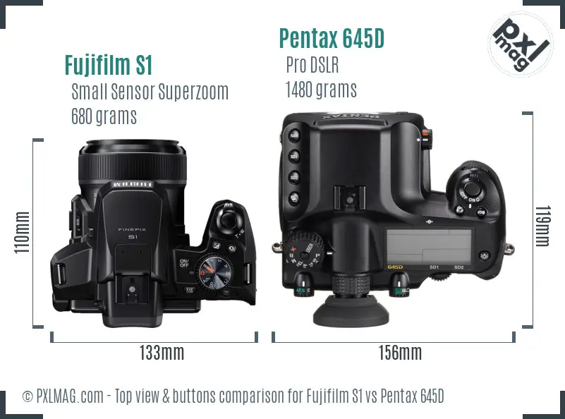 Fujifilm S1 vs Pentax 645D top view buttons comparison