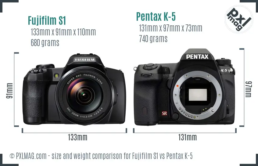Fujifilm S1 vs Pentax K-5 size comparison