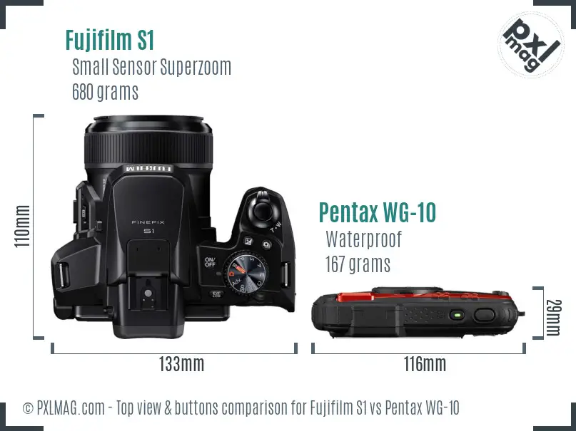 Fujifilm S1 vs Pentax WG-10 top view buttons comparison Fujifilm S1 vs Pentax WG-10 top view buttons comparison