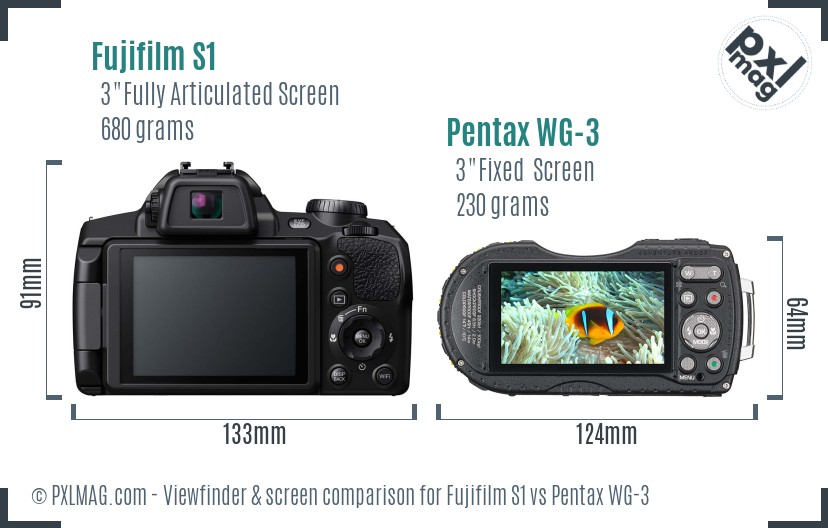 Fujifilm S1 vs Pentax WG-3 Screen and Viewfinder comparison