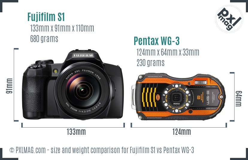 Fujifilm S1 vs Pentax WG-3 size comparison