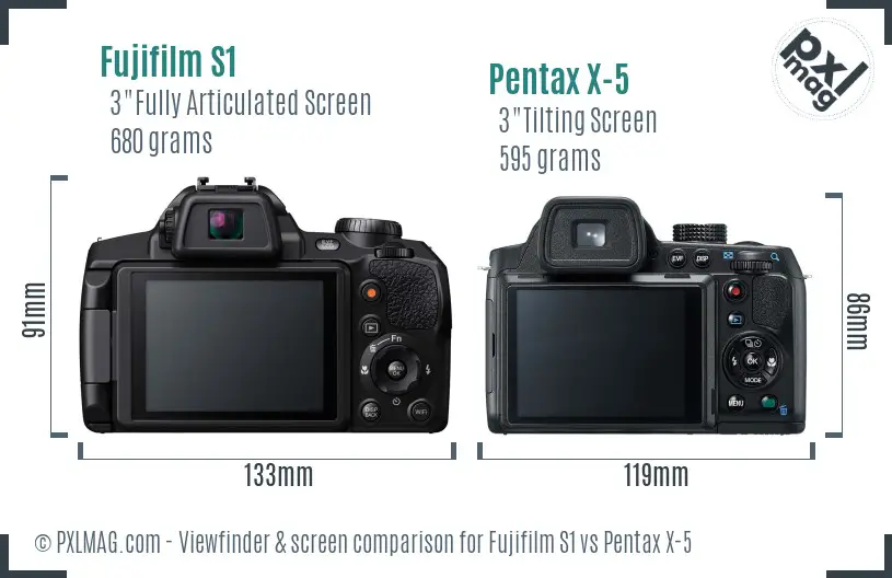 Fujifilm S1 vs Pentax X-5 Screen and Viewfinder comparison