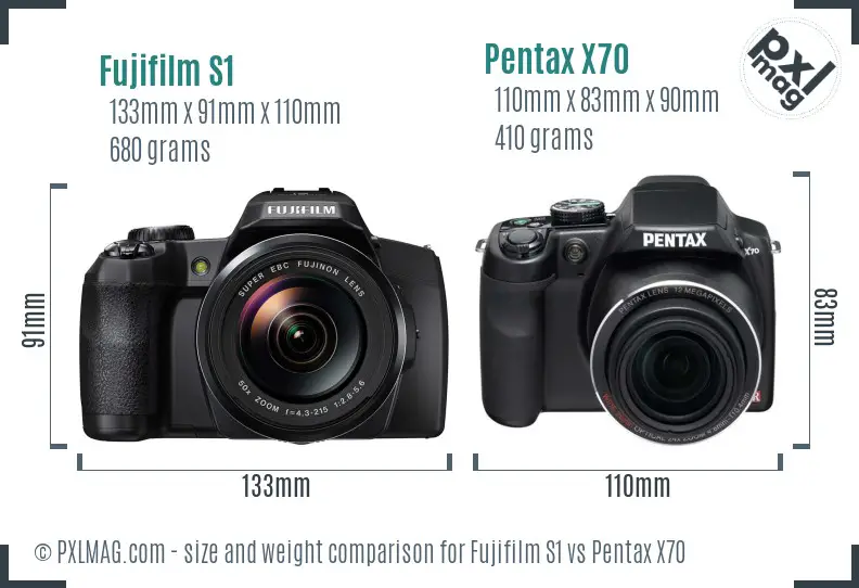 Fujifilm S1 vs Pentax X70 size comparison