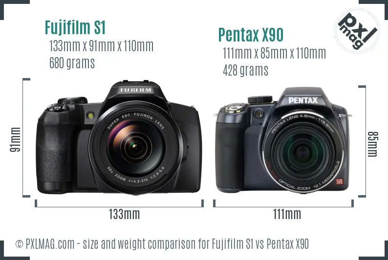 Fujifilm S1 vs Pentax X90 size comparison