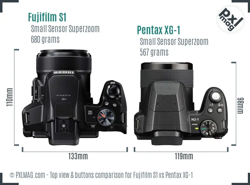 Fujifilm S1 vs Pentax XG-1 top view buttons comparison