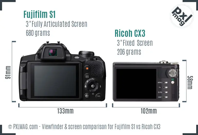 Fujifilm S1 vs Ricoh CX3 Screen and Viewfinder comparison