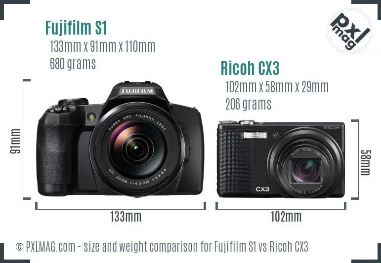Fujifilm S1 vs Ricoh CX3 size comparison