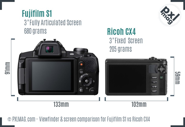 Fujifilm S1 vs Ricoh CX4 Screen and Viewfinder comparison