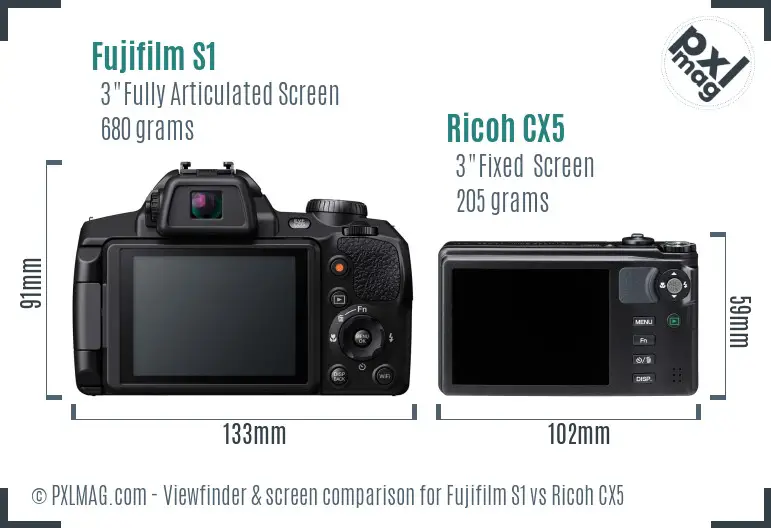 Fujifilm S1 vs Ricoh CX5 Screen and Viewfinder comparison Fujifilm S1 vs Ricoh CX5 Screen and Viewfinder comparison