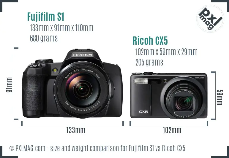 Fujifilm S1 vs Ricoh CX5 size comparison Fujifilm S1 vs Ricoh CX5 size comparison
