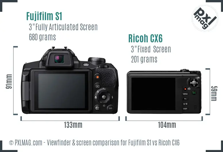 Fujifilm S1 vs Ricoh CX6 Screen and Viewfinder comparison