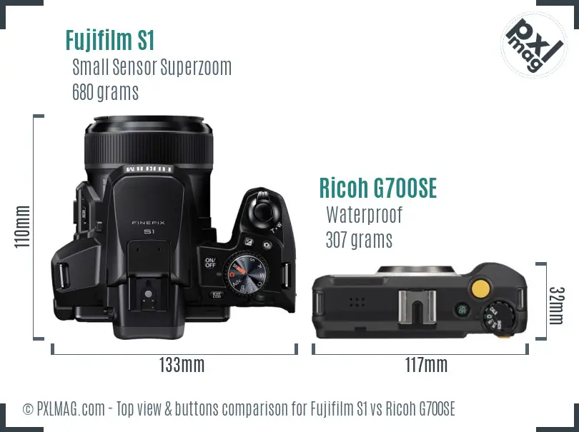 Fujifilm S1 vs Ricoh G700SE top view buttons comparison