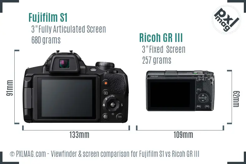 Fujifilm S1 vs Ricoh GR III Screen and Viewfinder comparison