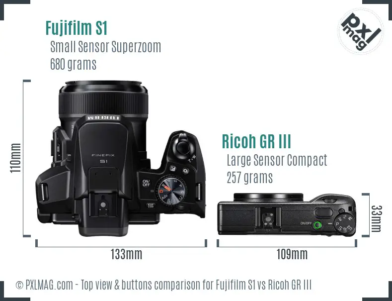 Fujifilm S1 vs Ricoh GR III top view buttons comparison