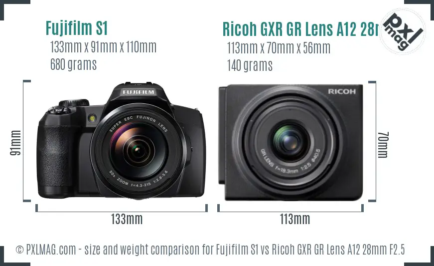 Fujifilm S1 vs Ricoh GXR GR Lens A12 28mm F2.5 size comparison