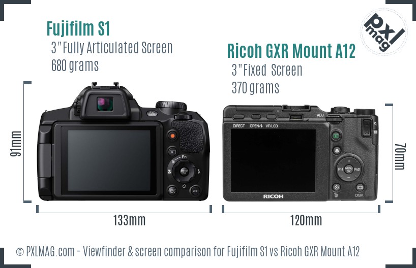 Fujifilm S1 vs Ricoh GXR Mount A12 Screen and Viewfinder comparison