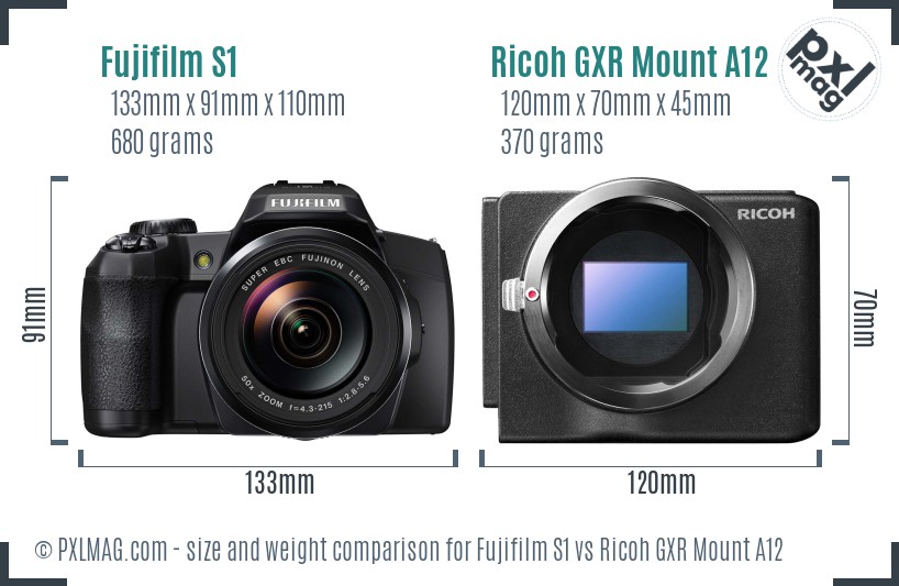 Fujifilm S1 vs Ricoh GXR Mount A12 size comparison