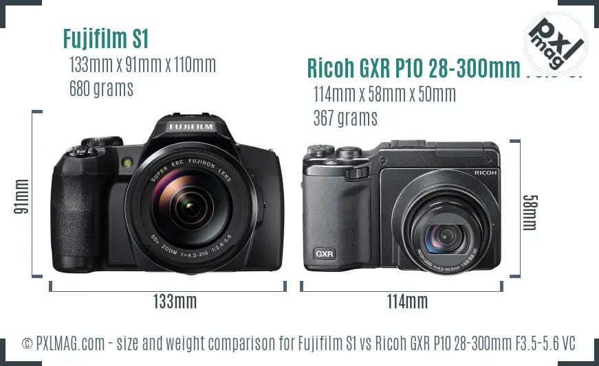 Fujifilm S1 vs Ricoh GXR P10 28-300mm F3.5-5.6 VC size comparison Fujifilm S1 vs Ricoh GXR P10 28-300mm F3.5-5.6 VC size comparison