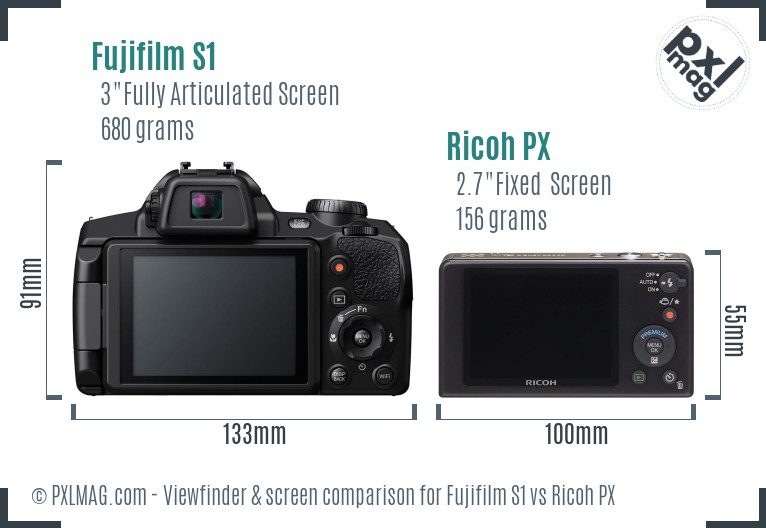 Fujifilm S1 vs Ricoh PX Screen and Viewfinder comparison