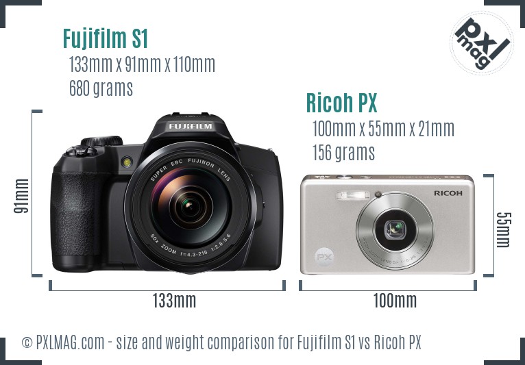 Fujifilm S1 vs Ricoh PX size comparison