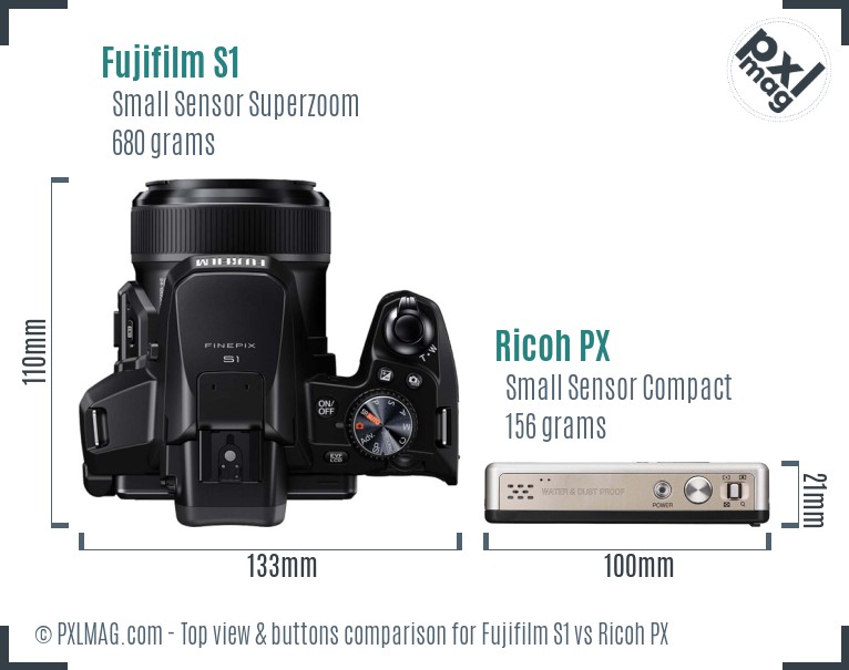 Fujifilm S1 vs Ricoh PX top view buttons comparison