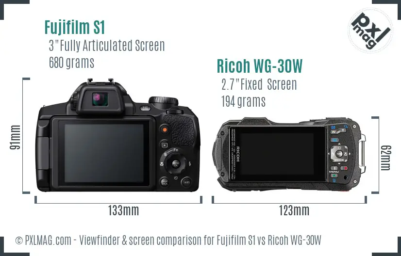 Fujifilm S1 vs Ricoh WG-30W Screen and Viewfinder comparison