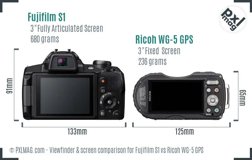 Fujifilm S1 vs Ricoh WG-5 GPS Screen and Viewfinder comparison
