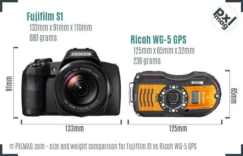Fujifilm S1 vs Ricoh WG-5 GPS size comparison